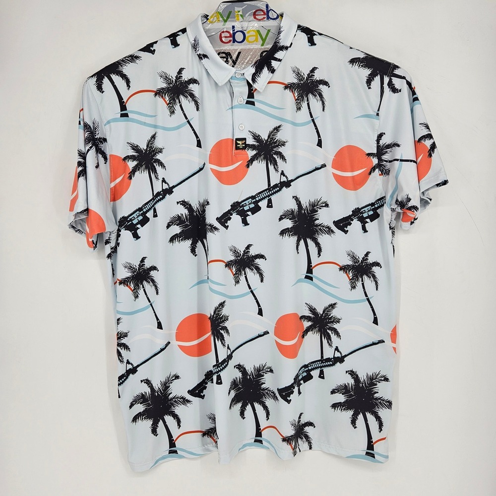 Eagle Six Polo Shirt Mens 4XL Sunset Palm Trees Golf Casual Preppy Short Sleeve‎